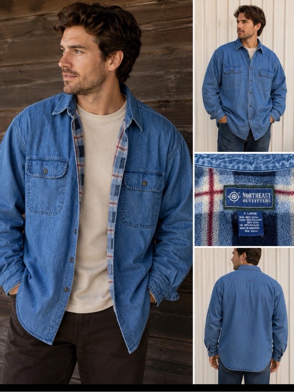 Vintage Northeast Outfitters Fleece Lined Denim Shirt Chore Jacket Mens XL